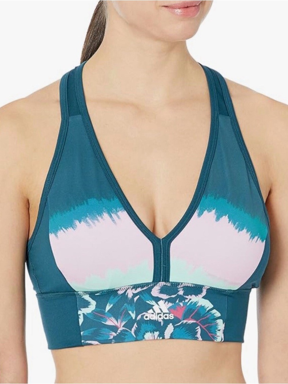 Farm Rio x adidas size S Teal & Pastel Tie-Dye racerback Sports Bra